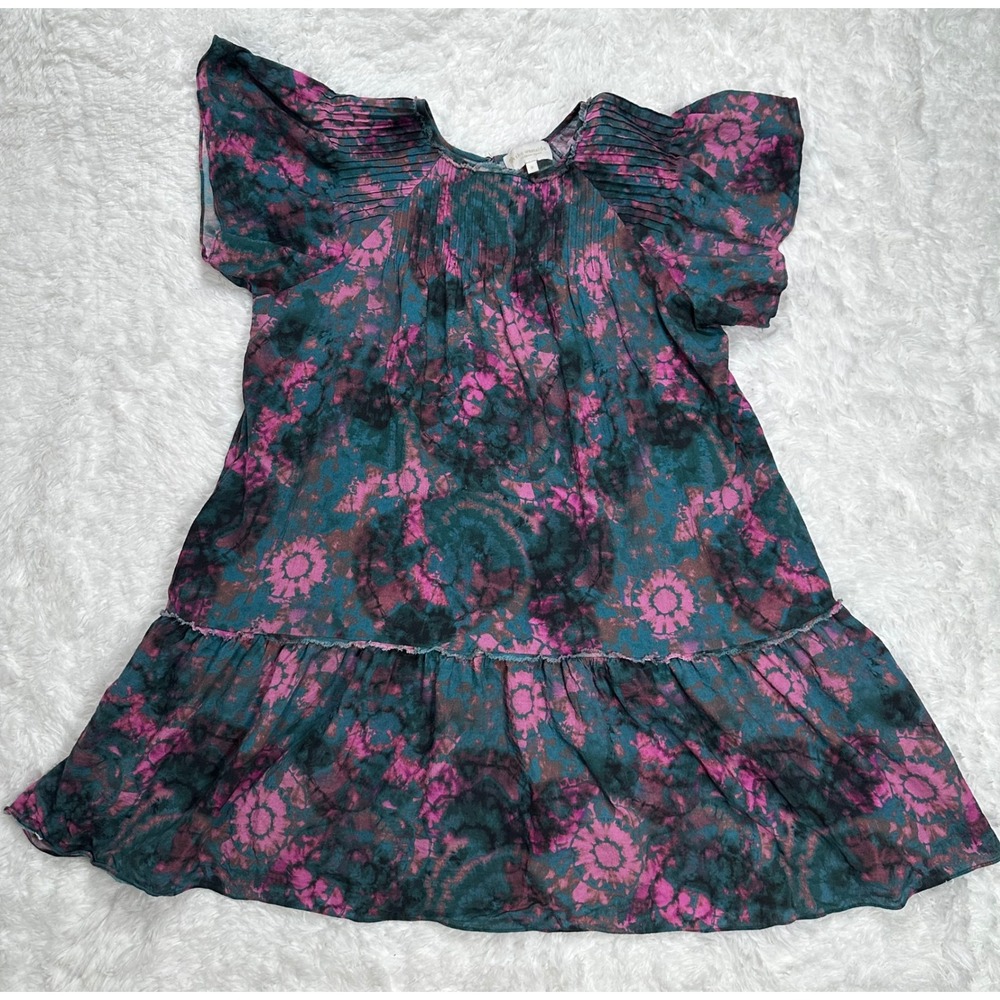 The Westside California Apparel Pink Blue Floral Print Short Sleeve Dress size S